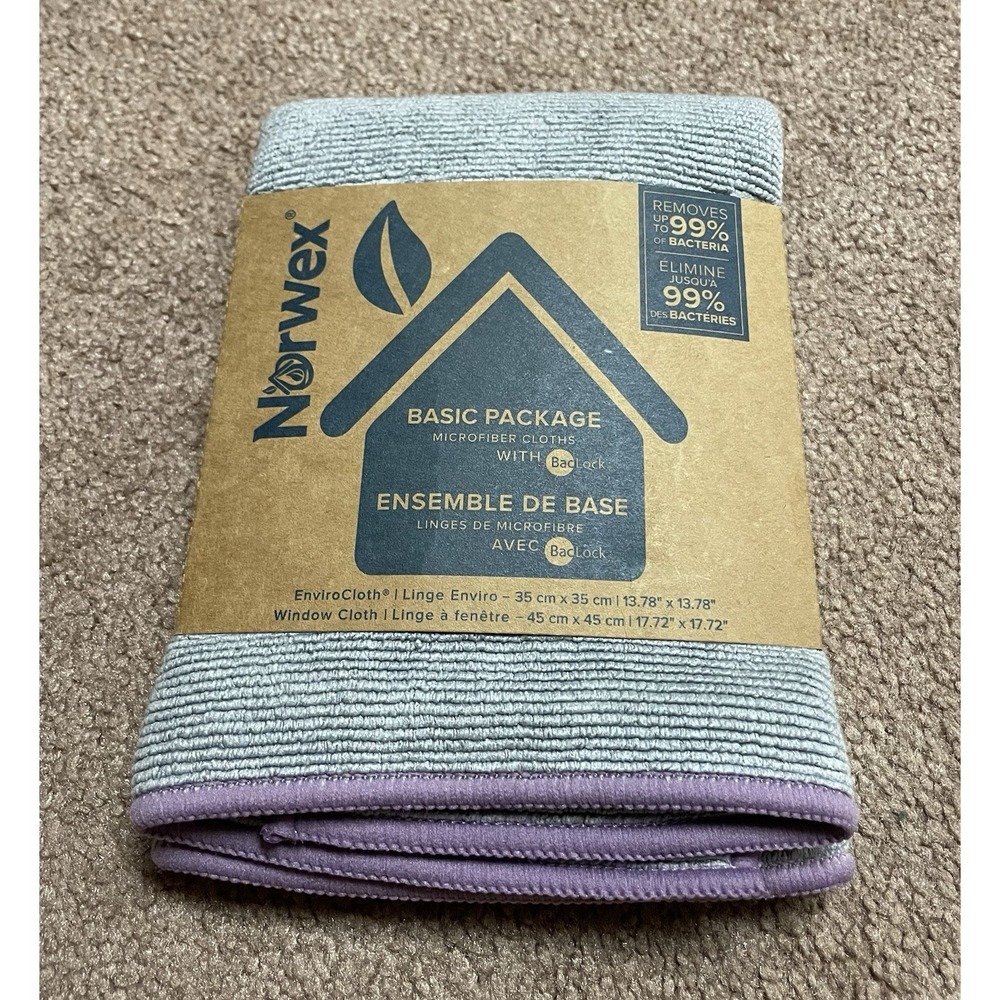 Norwex Basic Package Microfiber 2 Cloths‎ EnviroCloth Grey & Window Cloth Purple